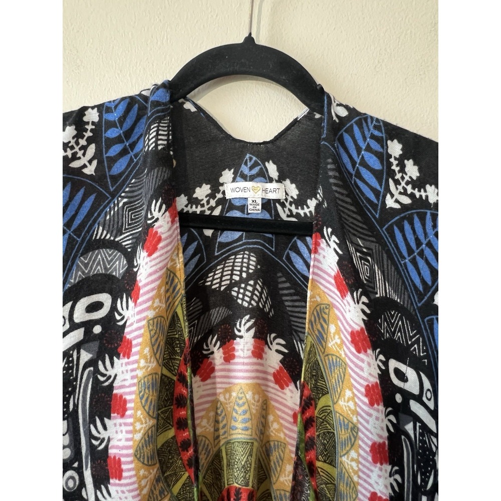 Woven Heart Women's XL Boho Dolman Kimono Shawl Colorful Aztec Slits Relaxed Fit